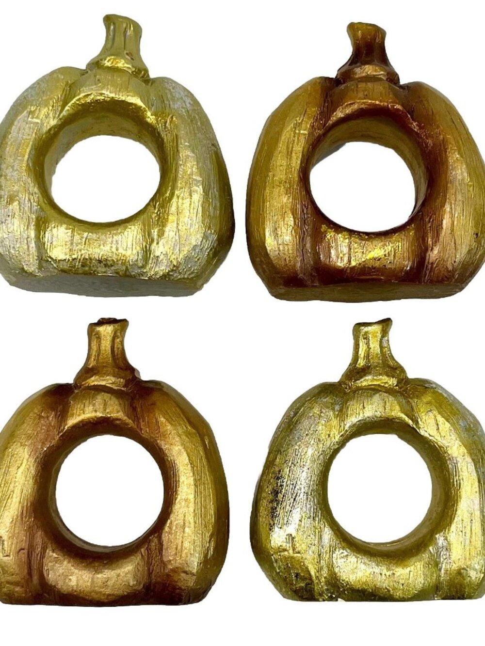 Pumpkin Shape Napkin Ring Fall Harvest Thanksgiving Gold Orange Set of 4 Resin